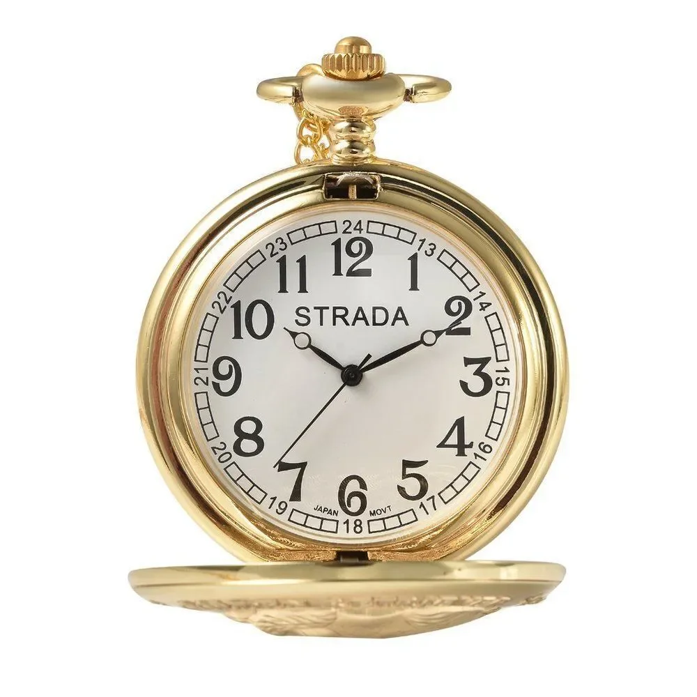 STRADA Labrador Pocket Watch in Goldtone with Chain 31 Inches